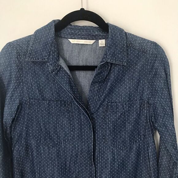LC Lauren Conrad dark blue button down polka dots - Picture 2 of 9